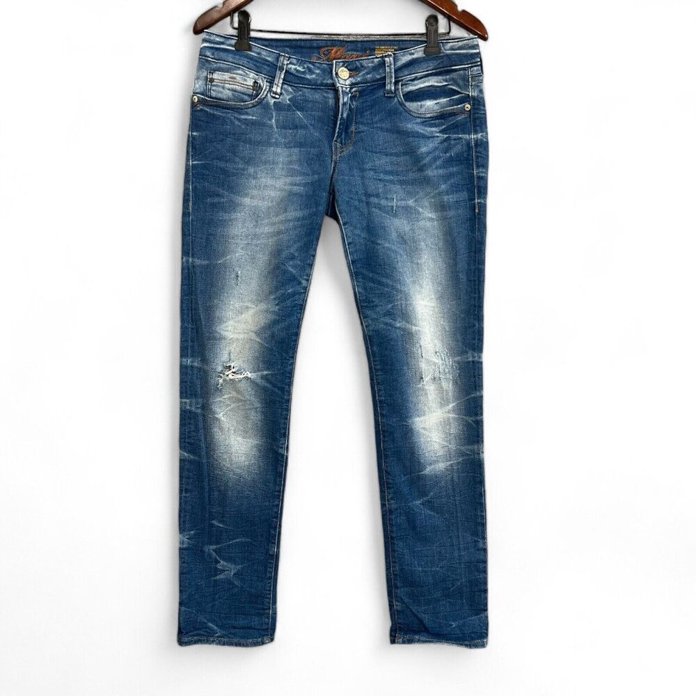 Mavi Womens Jeans Sz 28 Emma Blue Denim Relax Straight Distressed 33x30 Actual